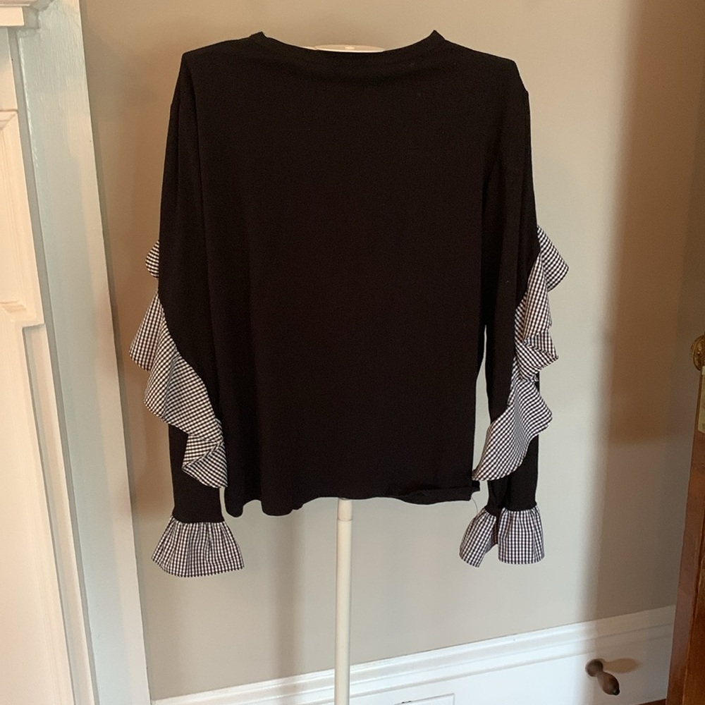 Drew; an Anthro brand; gingham ruffle knit top. Worn once. 78 retail - Picture 4 of 6